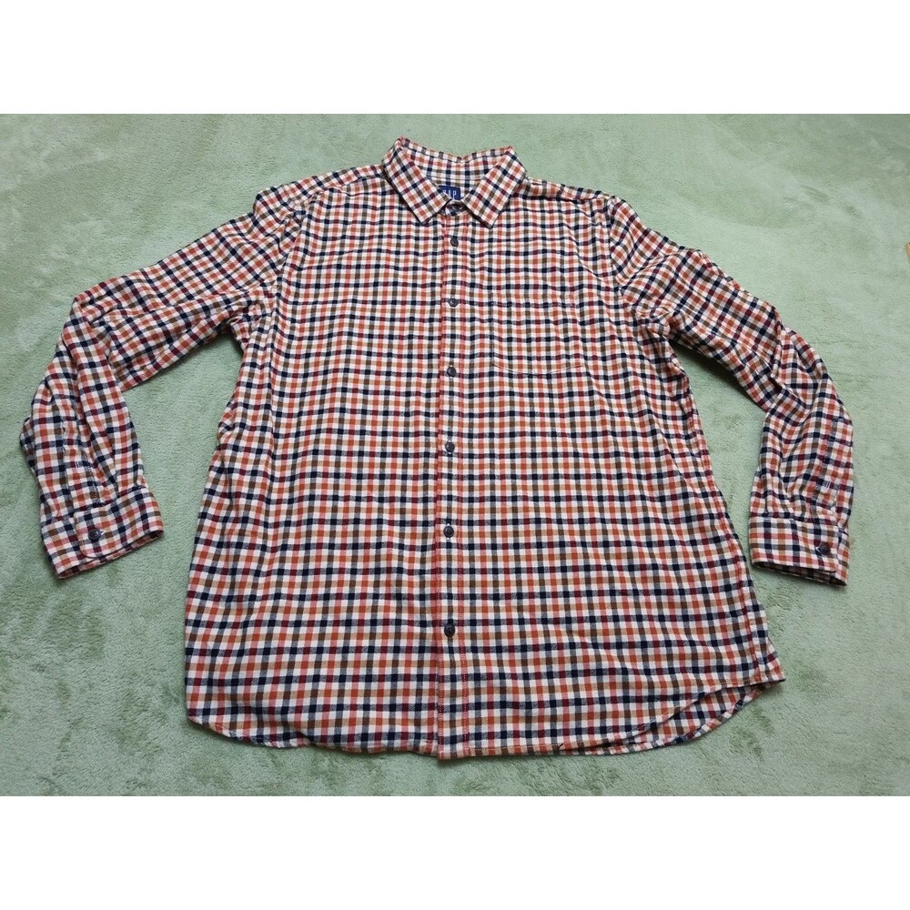 GAP Mens Plaid Flannel Shirt Long Sleeve Red  XL  Button Up 100% Organic Cotton